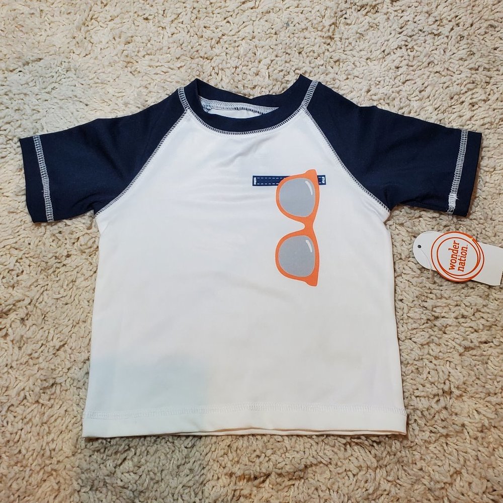 Wonder Nation Baby Boy Rash guard Tee 3-6M White/Blue NWT